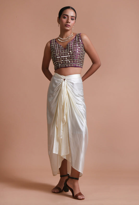 Light Purple Color Raw Silk Mirror Work Blouse サイズ S