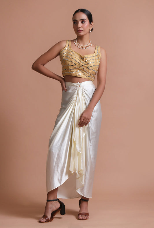 Golden Color Raw Silk Mirror Work Blouse サイズ S