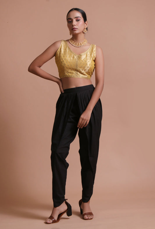Golden Color Raw Silk Embroidered Blouse サイズ S