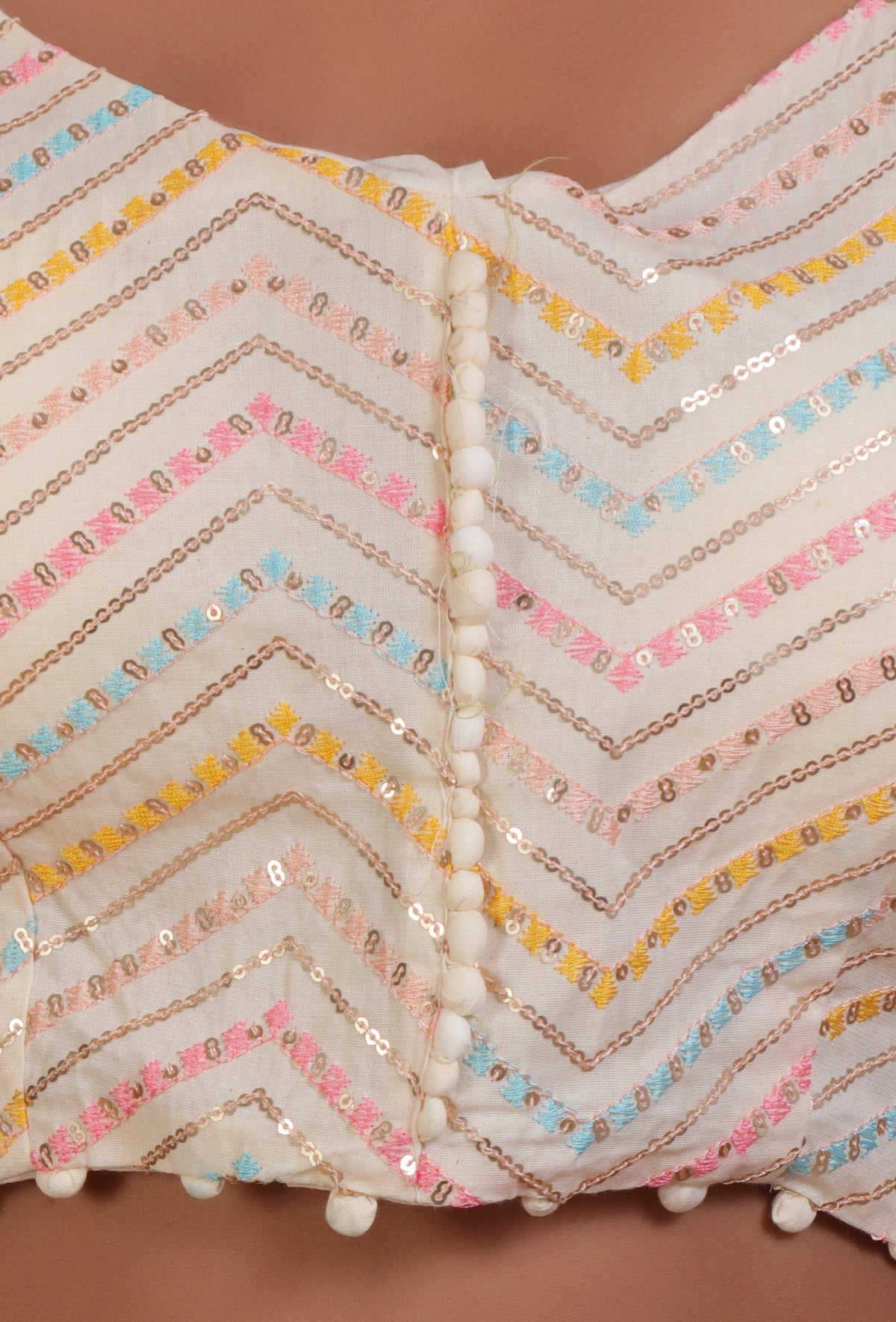 Off White Color Cotton Sitara Work Blouse サイズ S