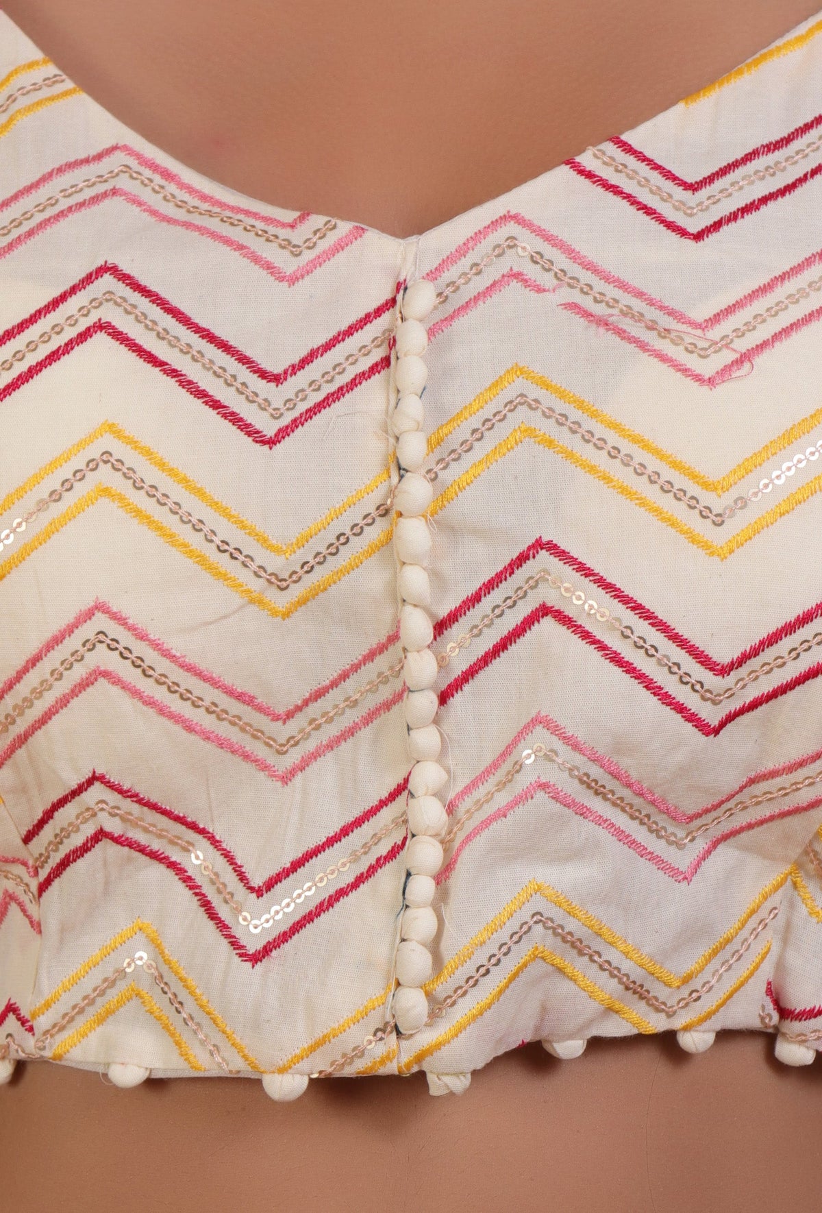 Off White Color Cotton Sitara Work Blouse サイズ S