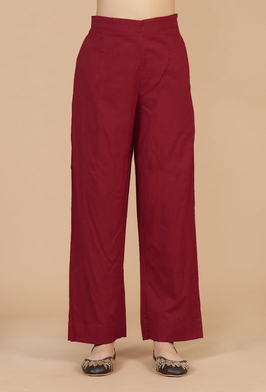 Solid Red Cotton Straight Pant サイズ S