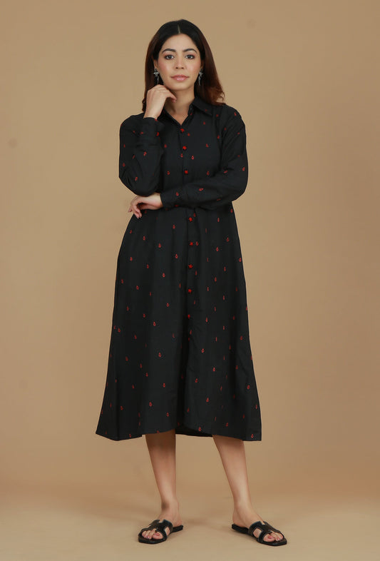 Black Booti Cotton Shirt Dress サイズ L