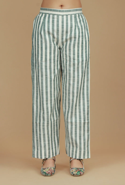 Green & White Striped Cotton Pants サイズ M