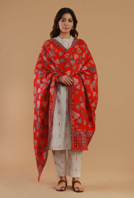 Kashmiri Red Chinar Kani Woollen Shawl