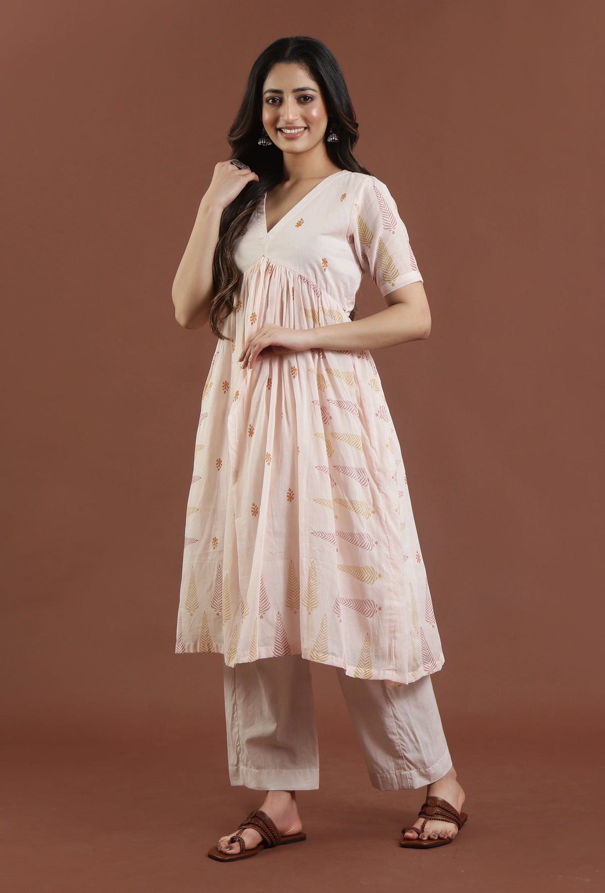 Hand Block Printed Cotton Anarkali Style Kurta サイズ L