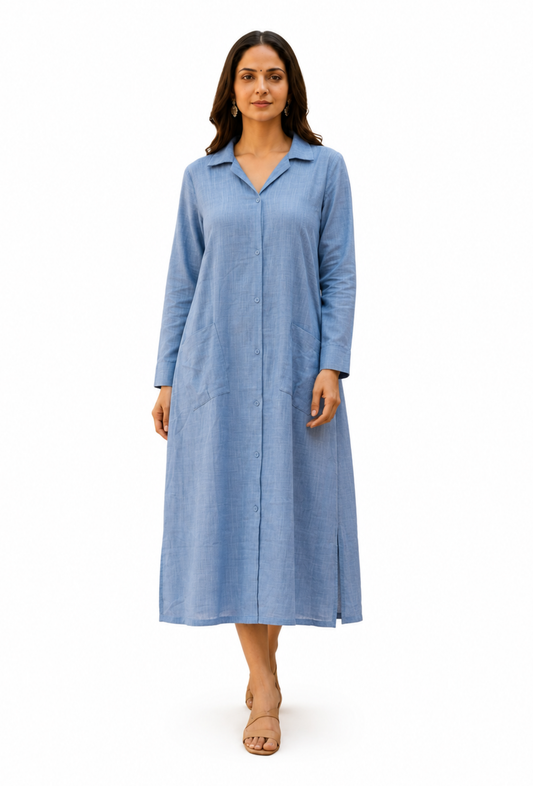 Serene Sky Blue Button-Down Shirt Dress サイズ M