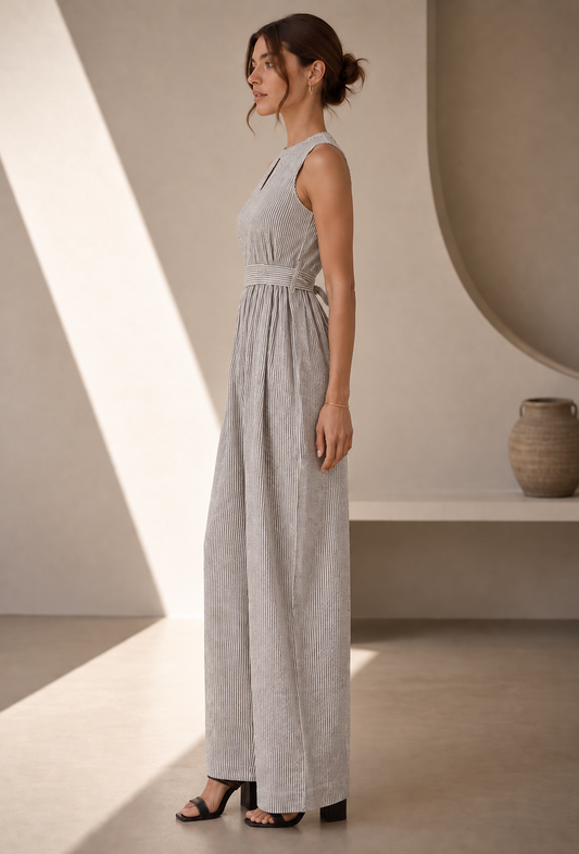 Monochrome Muse Striped Sleeveless Cutout Stripe Jumpsuit サイズ M