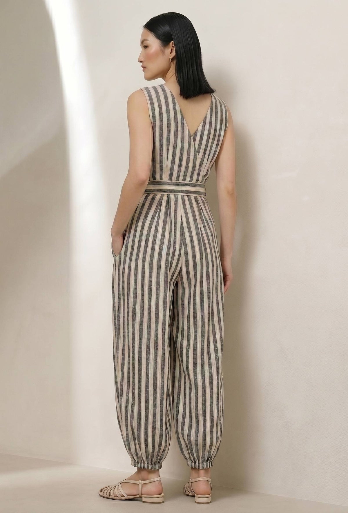 Black & White Stripe Harem Jumpsuit サイズ L