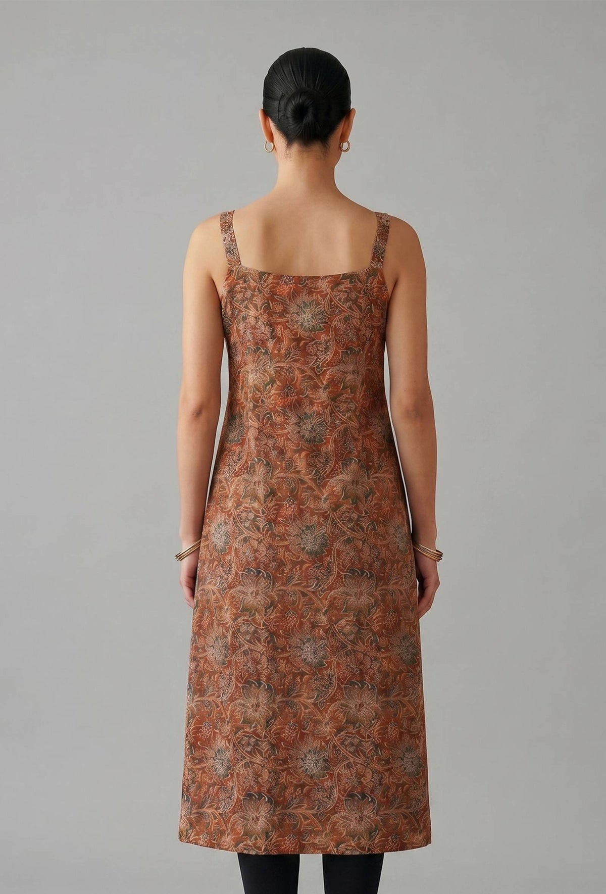 Rust Orange Kalamkari Printed Cotton Strappy Slip Kurta サイズ XL