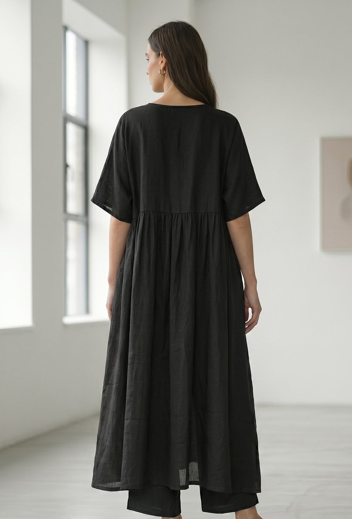 Black Oversized Gathered Kaftan Kurta サイズ S