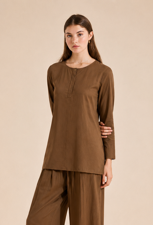 Mocha Brown Textured Cotton Kurta サイズ M