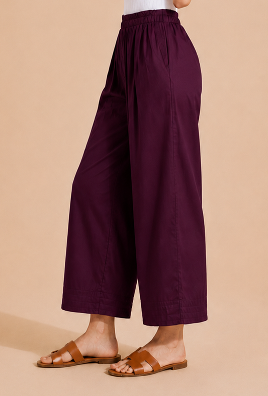 Deep Plum Wide-Leg Cotton Pants サイズ M