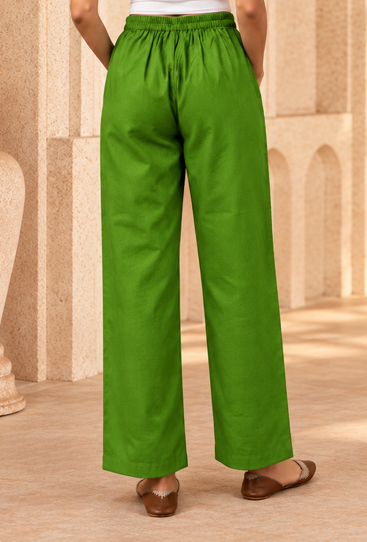 Set of 2: Lime Green Cashmilon Phiran & Pant Set with Kutch Embroidered Lace パンツ XS