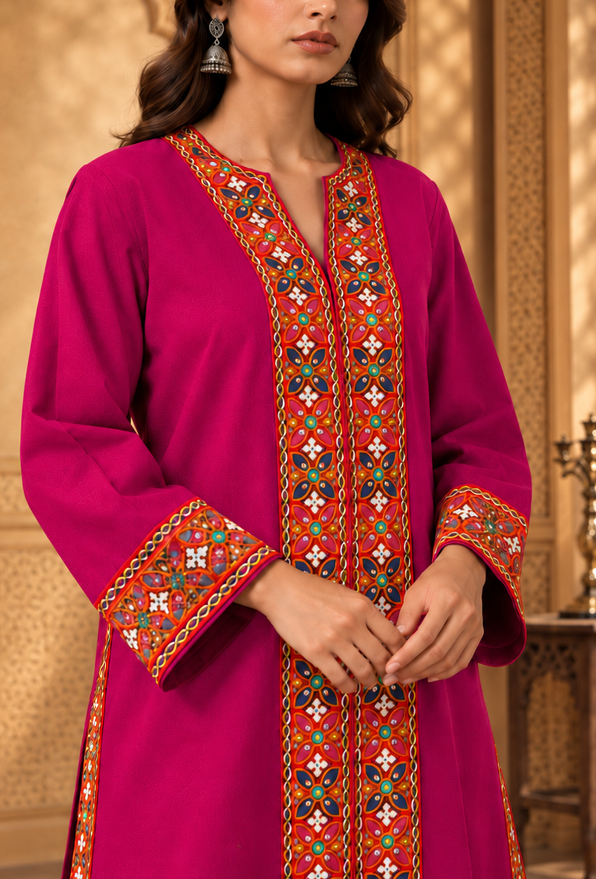 Rani Pink Cashmilon Phiran with Kutch Embroidered Lace サイズ フリーサイズ