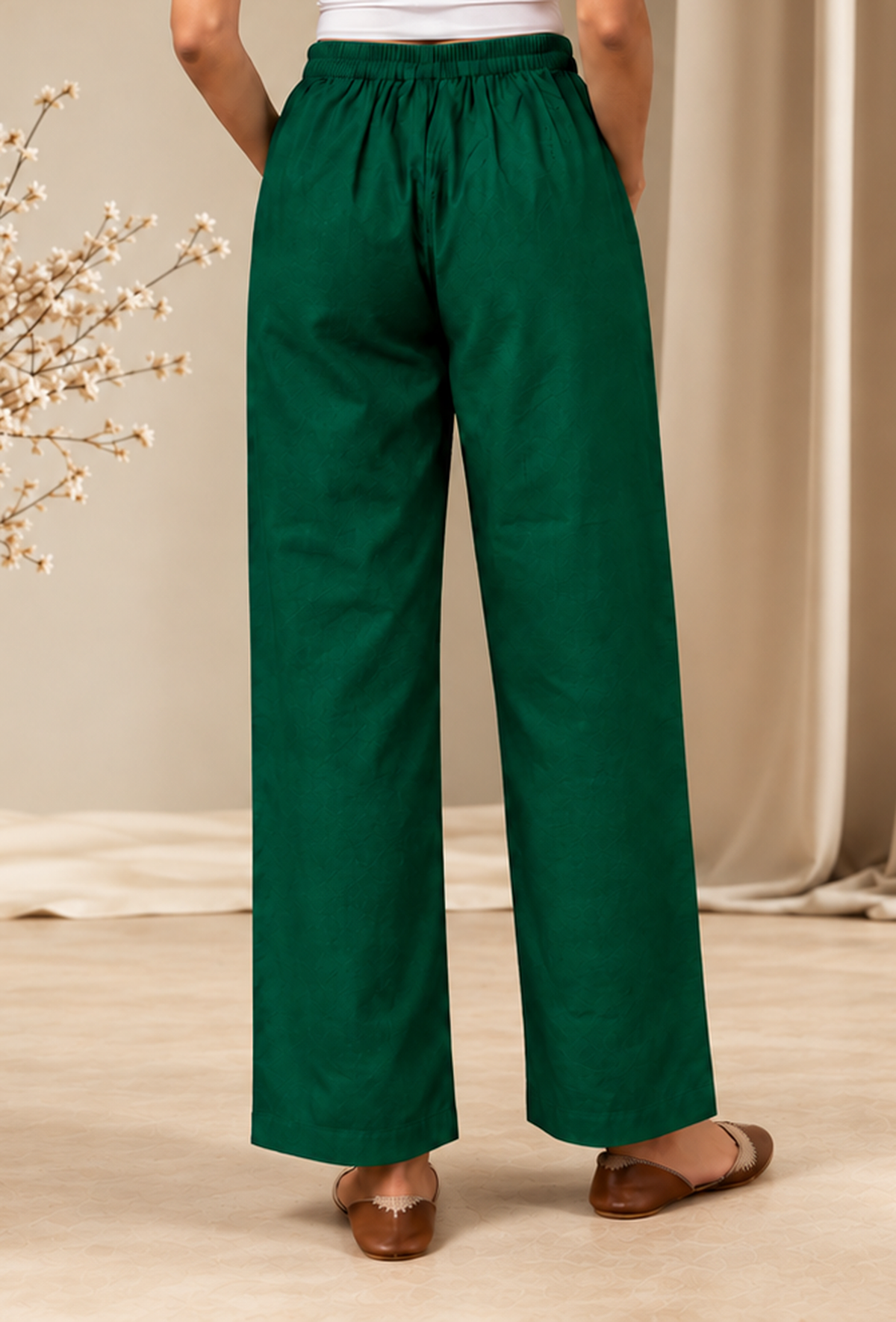 Set of 2: Deep Teal Green Cashmilon Phiran & Pant Set with Kutch Embroidered Lace パンツ M