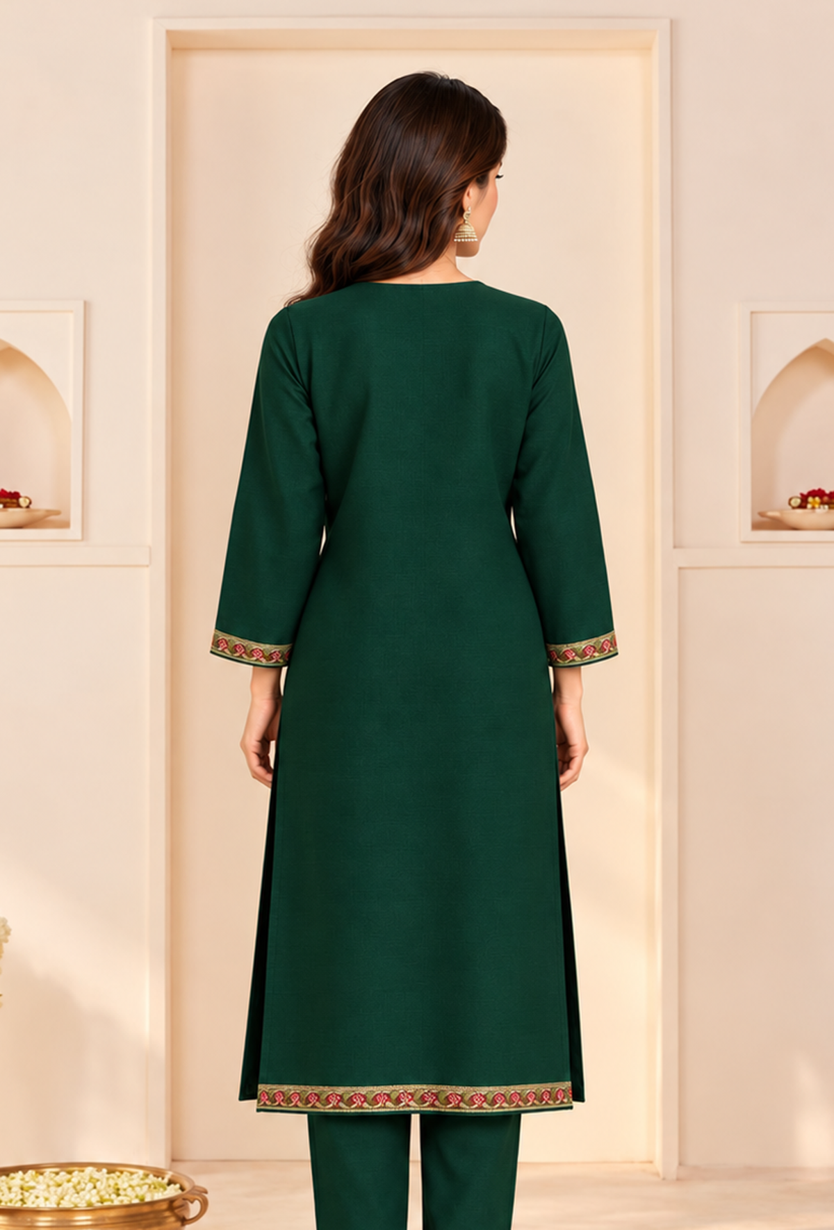 Kanak Emerald Cashmilon Kashmiri Embroidered Lace Phiran サイズ フリーサイズ