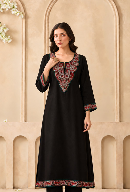 Midnight Paisley Cashmilon Kashmiri Embroidered Lace Phiran サイズ フリーサイズ