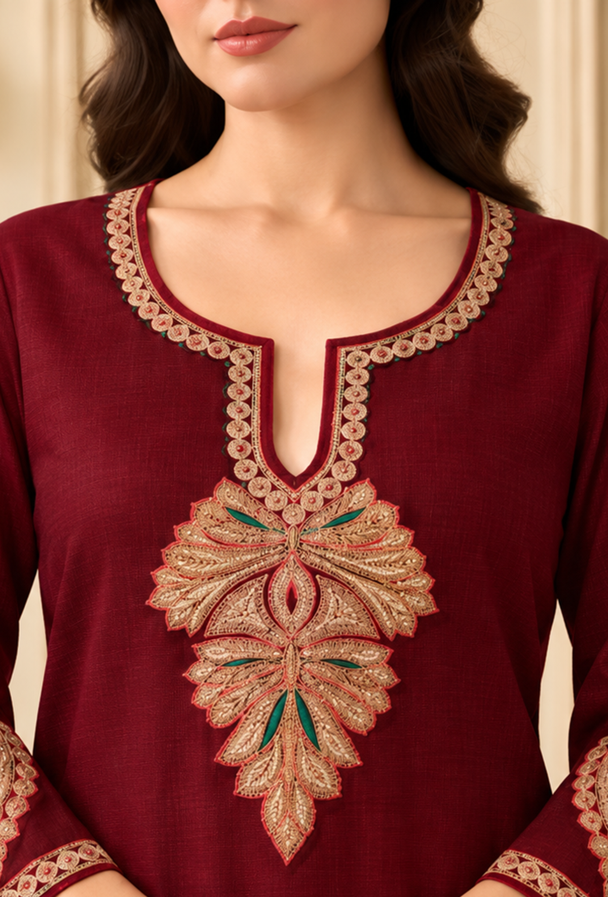Burgundy Regal Cashmilon Kashmiri Phiran サイズ フリーサイズ