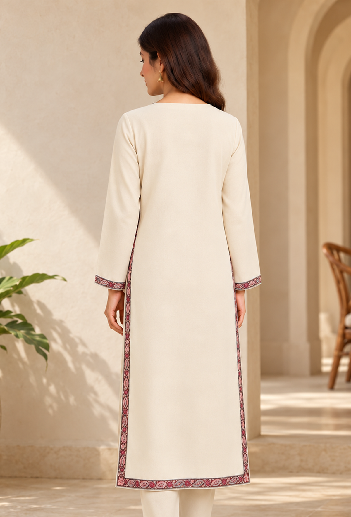 Ivory Cashmilon Kashmiri Embroidered Lace Phiran サイズ フリーサイズ