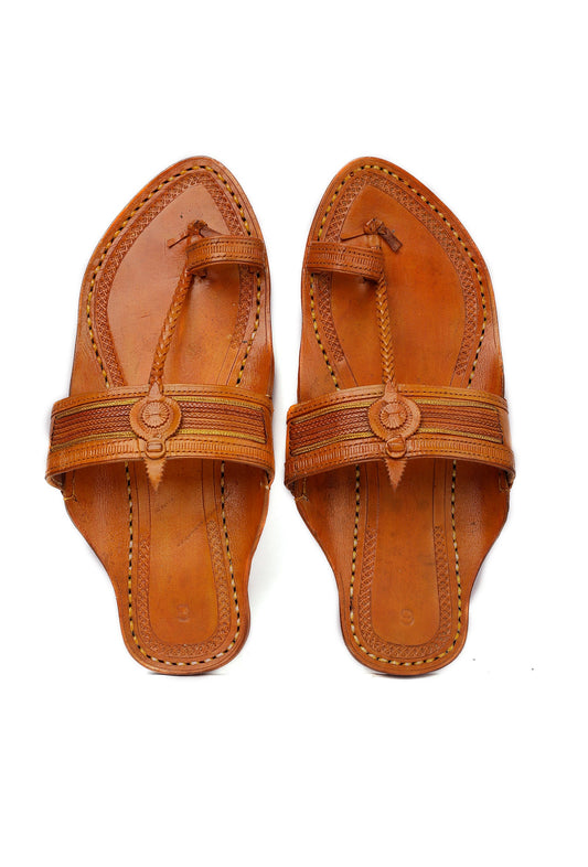 Adit Beige Pure Leather Kolhapuri Flats - For Men サイズ EU44(UK11)