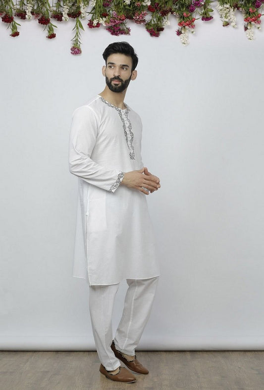 Set of 2: White Cotton Block Print Kurta and Salwar サイズ 36
