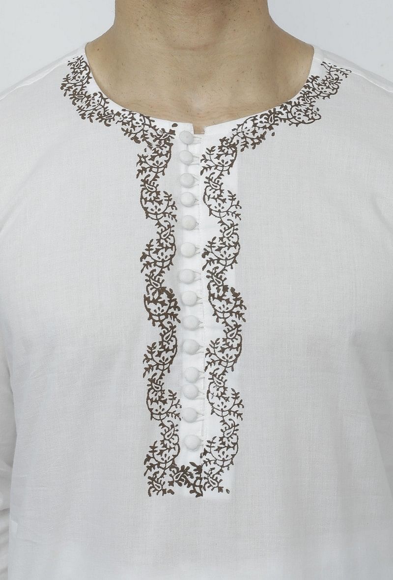 Set of 2: White Cotton Block Print Kurta and Salwar サイズ 36