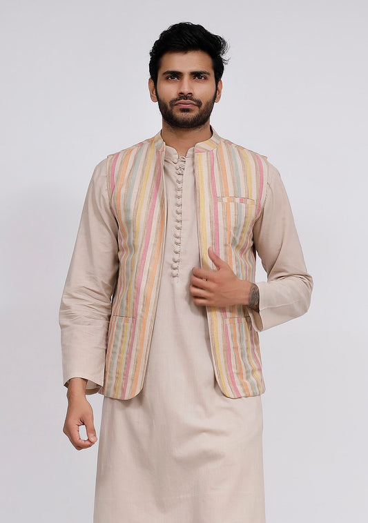 Beige Stripe Nehru Jacket サイズ 42