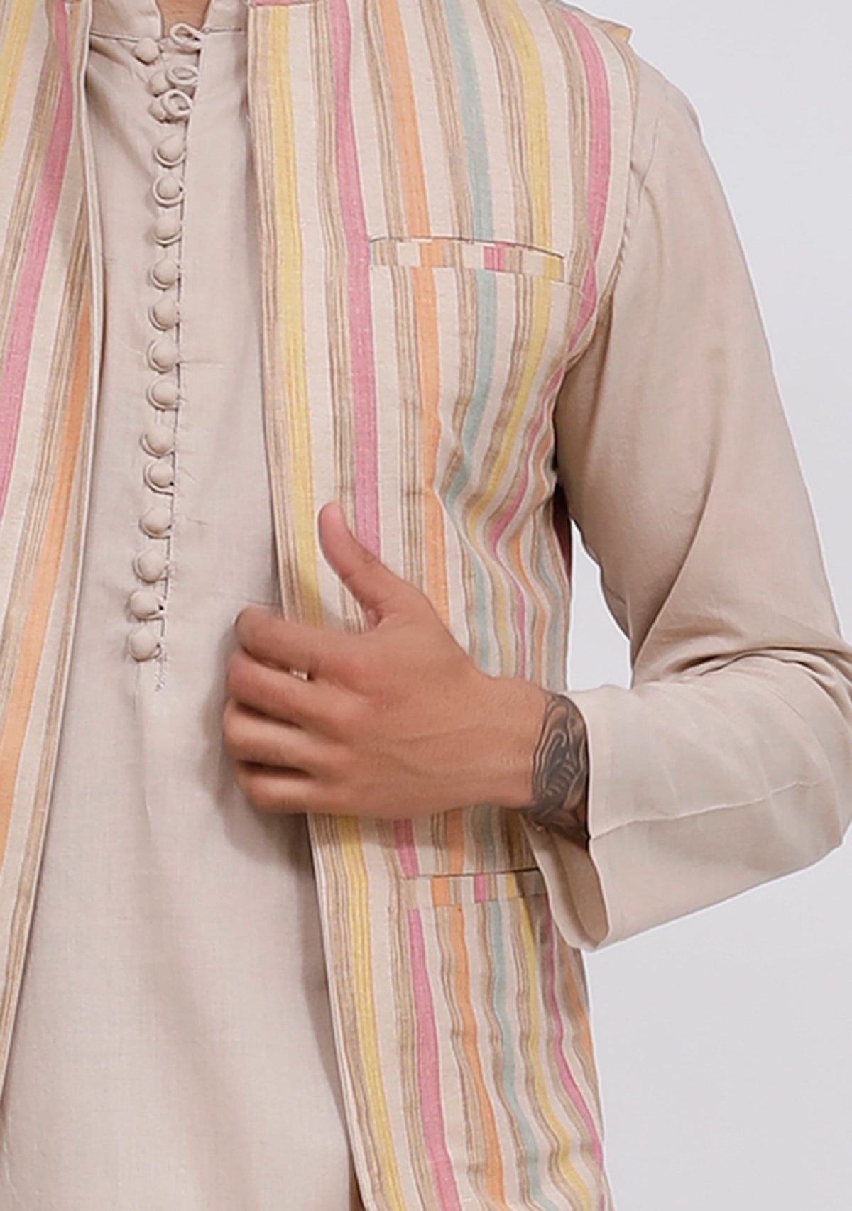 Beige Stripe Nehru Jacket サイズ 42