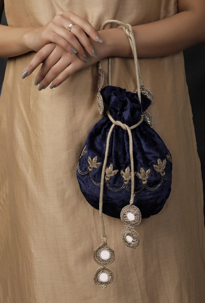 Royal Blue Velvet Potli Bag