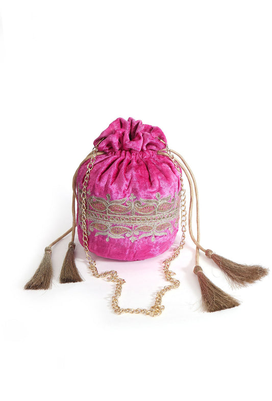 Rose Pink Velvet Tila Embroidery Potli