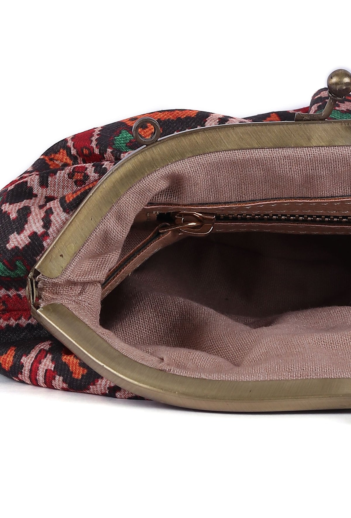 Green, Red & Multi Silk Patola Print Gathered Clutch