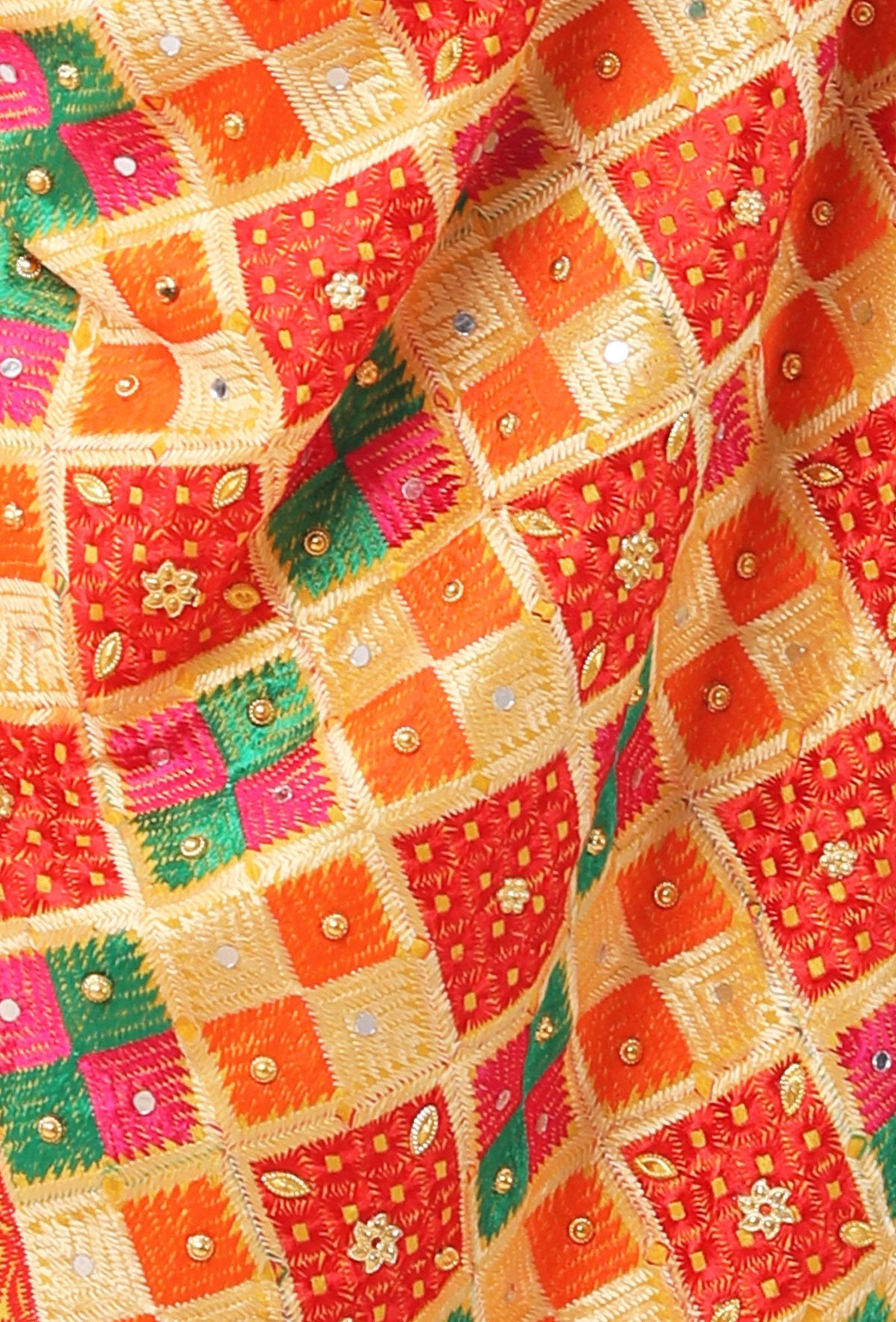 Narangi Allover Embroidered Phoolkari Dupatta