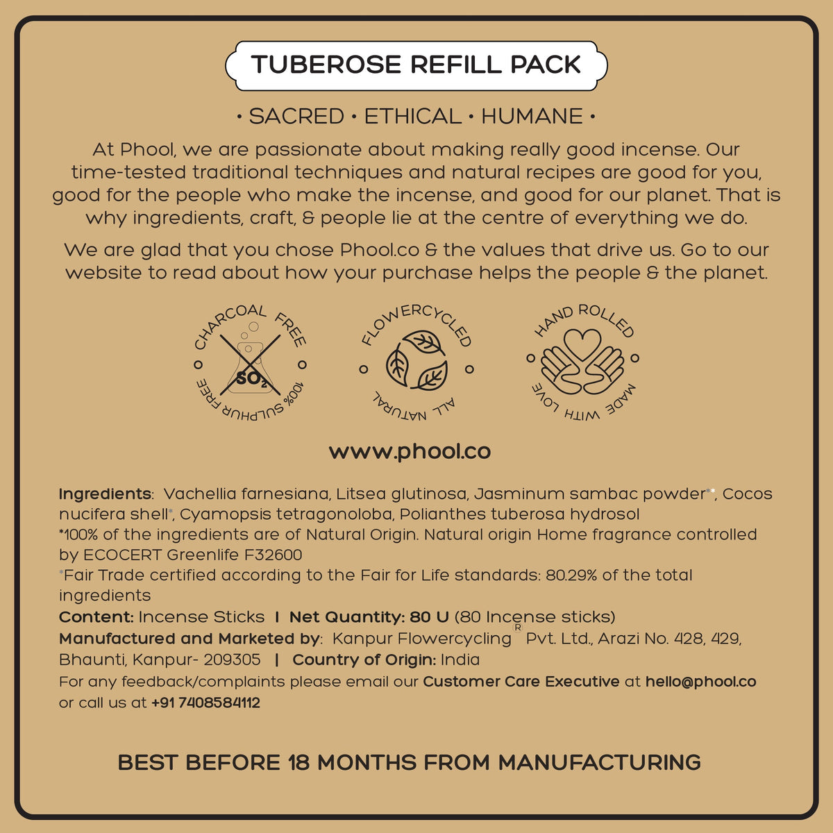 【Phool】 Natural Incense Sticks Refill pack - Tuberose|ナチュラルインセンススティック リフィルパック チューベローズ