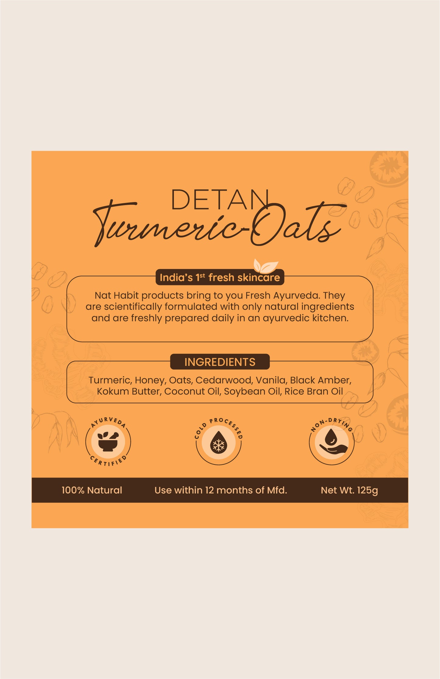 Cold Processed Detan Turmeric-Oats Soap 125g-x2