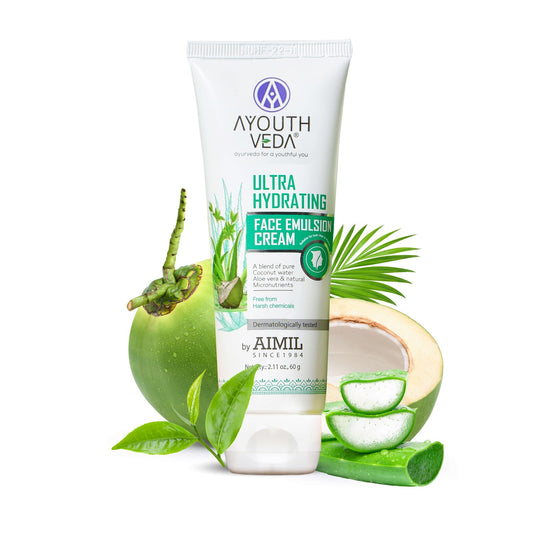 Ultra Hydrating Face Emulsion Cream | Nature’s Goodness for 24 hours Hydration | Moisturizes, Tones, and Brightens Skin | With Coconut Water, Aloe Vera, and Green Tea | Net. qty - 60g 60g