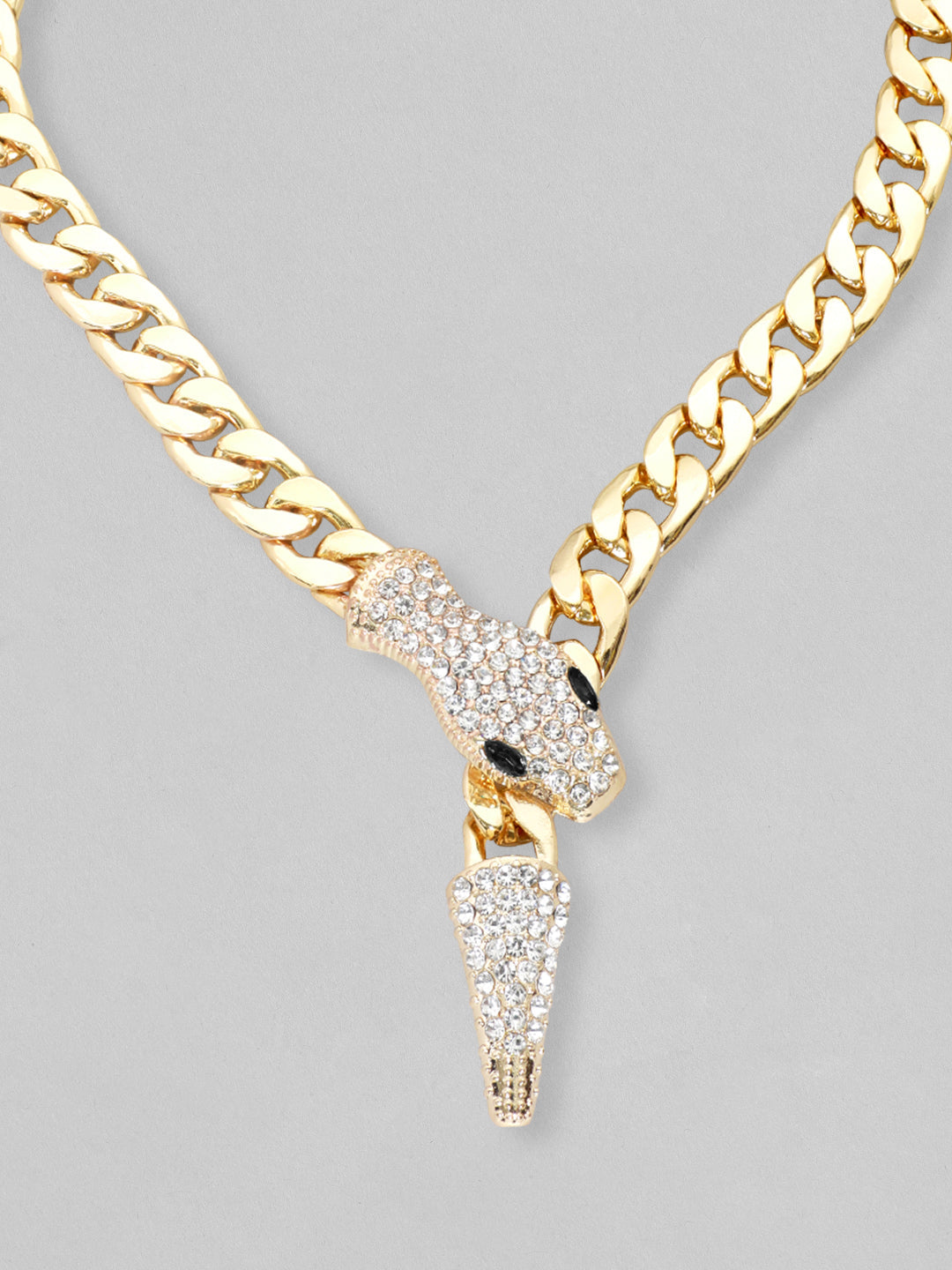 Crystal Studded Snake Pattern Gold Necklace Gold