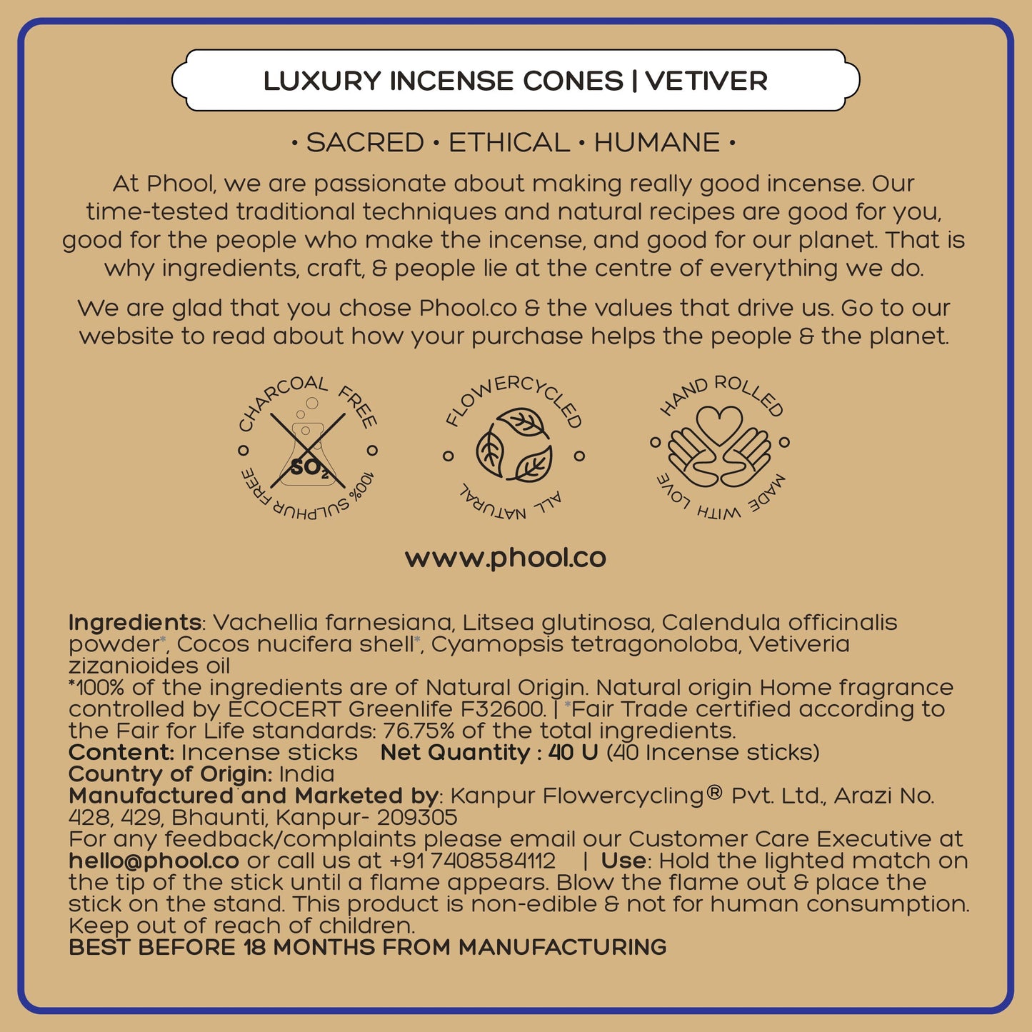 Natural Incense Cones - Vetiver