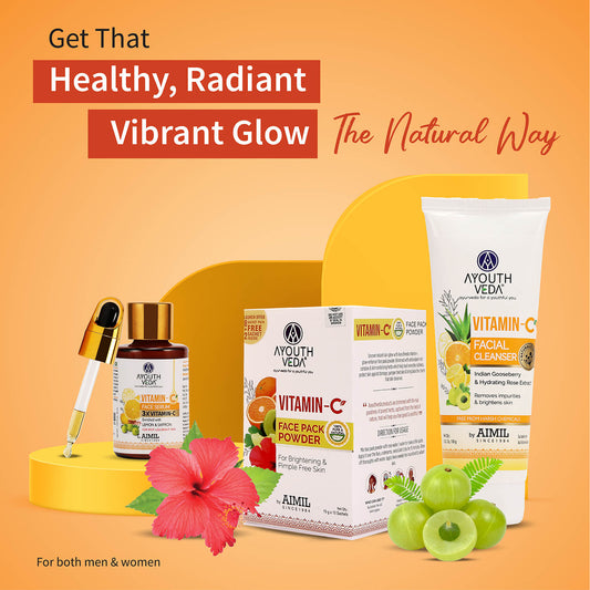 Vitamin-C Regimen: Vitamin-C Facial Cleanser (100 g), Vitamin-C Face Pack Powder (10g×8 sachet), Vitamin-C Face Serum (30 ml) 100g
