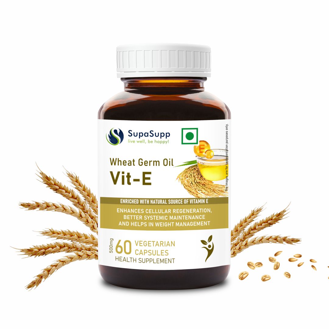 【Sri Sri Tattva】 Wheat Germ Oil Vitamin E Health Supplement| ウィートジャームオイル ビタミンE サプリメント| 60ベジカプセル 500mg