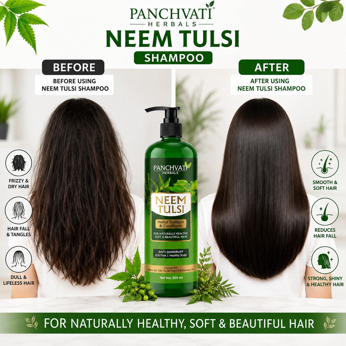 Neem Tulsi Herbal Shampoo & Conditioner 500ml x 2