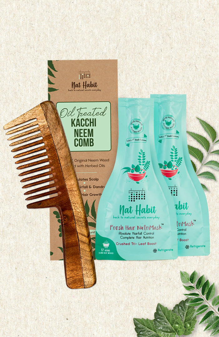 Wide Tooth Comb & TriLeaf NutriMask Combo Pack of 3