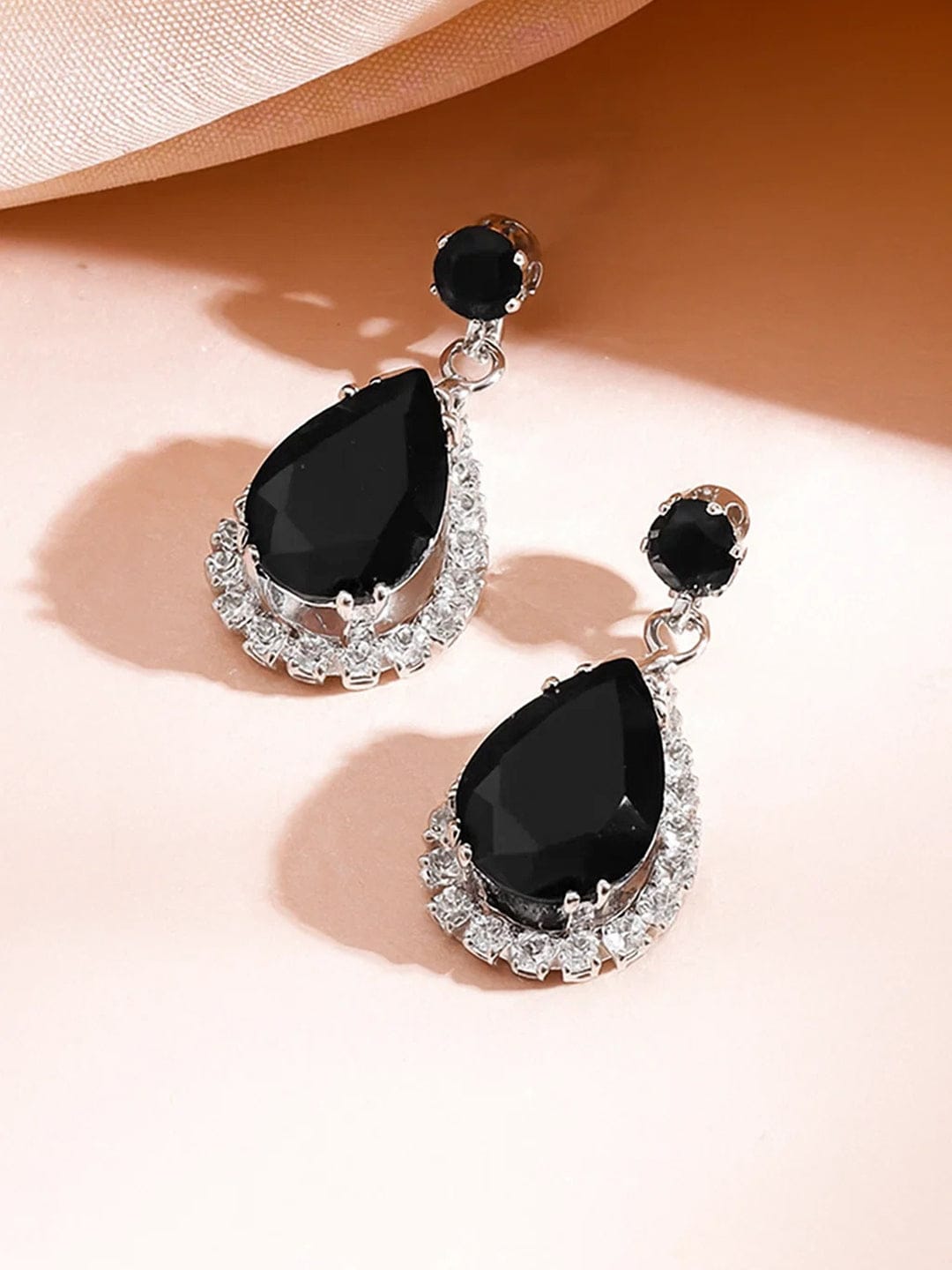 Black American Diamond Zirconia Teardrop Necklace Set フリーサイズ