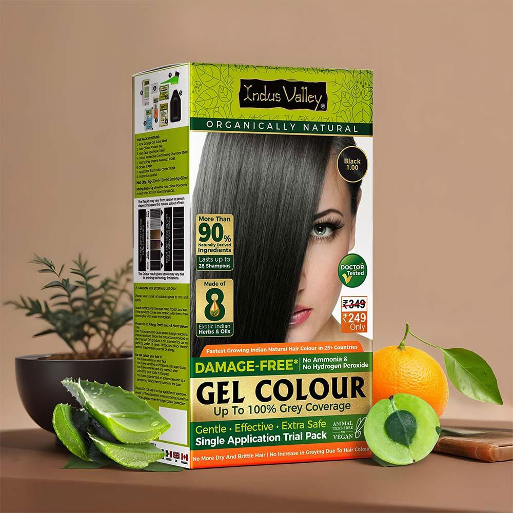 Natural Hair Colour | Trial Pack - Single Use | Damage Free Gel Hair Color For Women & Men | No Harsh Chemicals, Long Lasting, Safe & Gentle I Available in 4 Shades 220ml