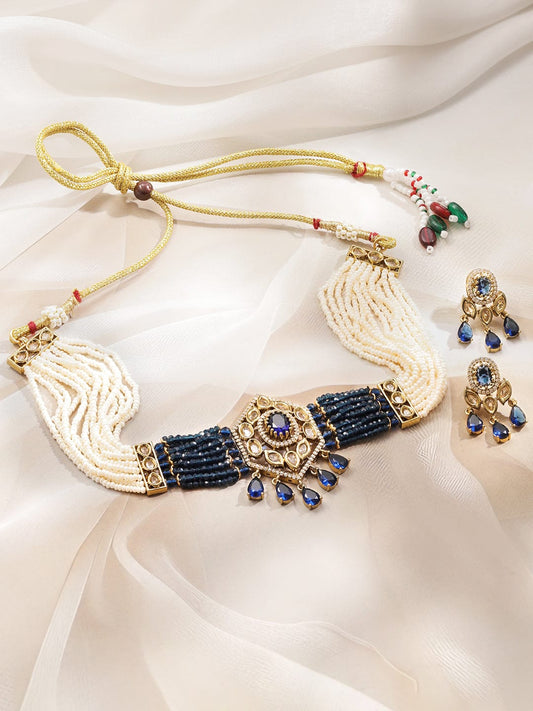 Blue Hues in Kundan Choker Set フリーサイズ