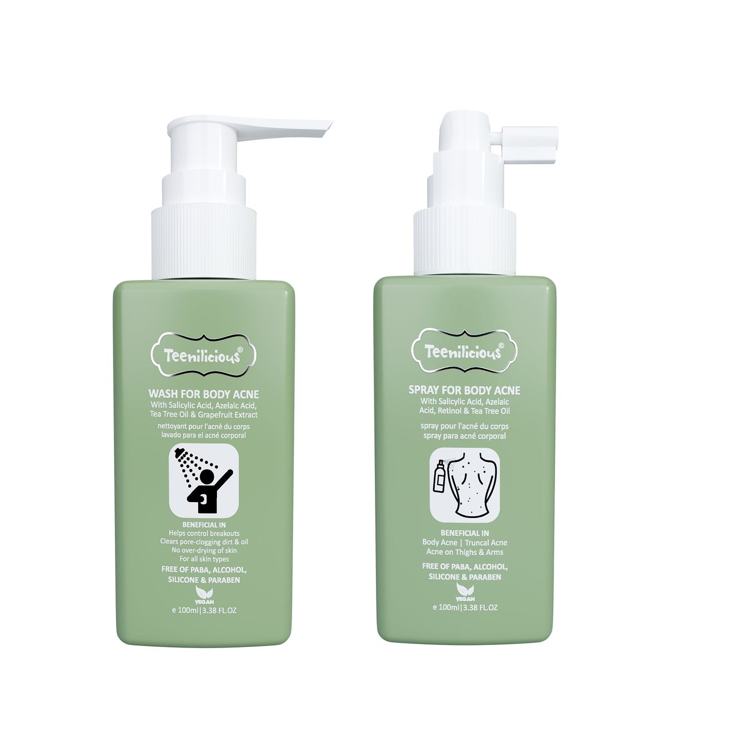 Teenilicious Body Acne Care Kit - Salicylic Acid + Azelaic Acid + Tea Tree Oil + Retinol For All Body Acne