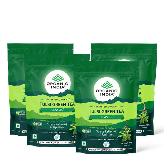 【Organic India】 Tulsi Green Tea Classic|トゥルシー グリーンティー クラシック|100 g Zipper X 4