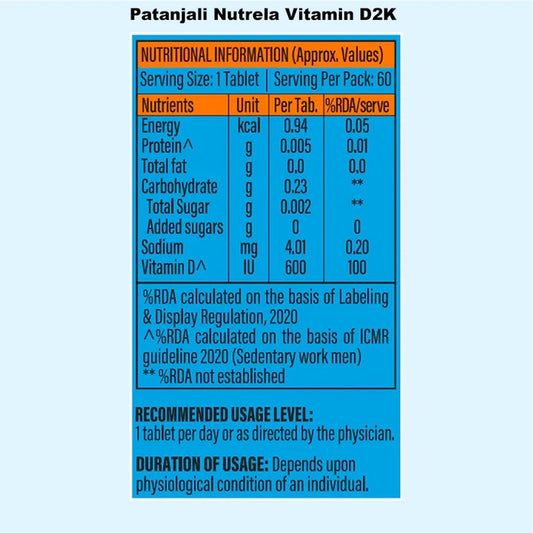 Combo Patanjali Nutrela Vitamin D2K + B12 (60N+30)