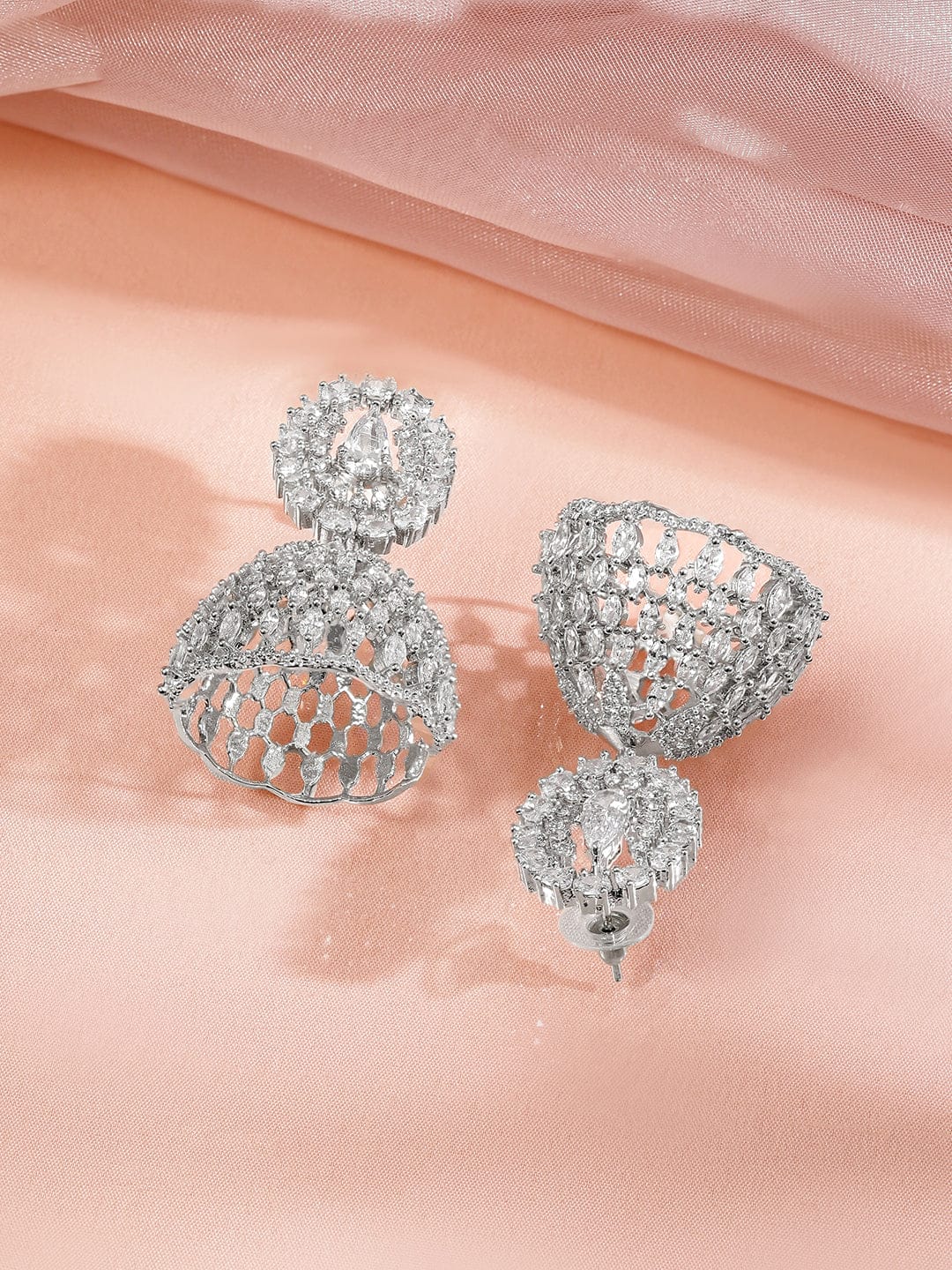 Dance of Sparkle & Tradition American Diamond Zirconia Jhumka Silver