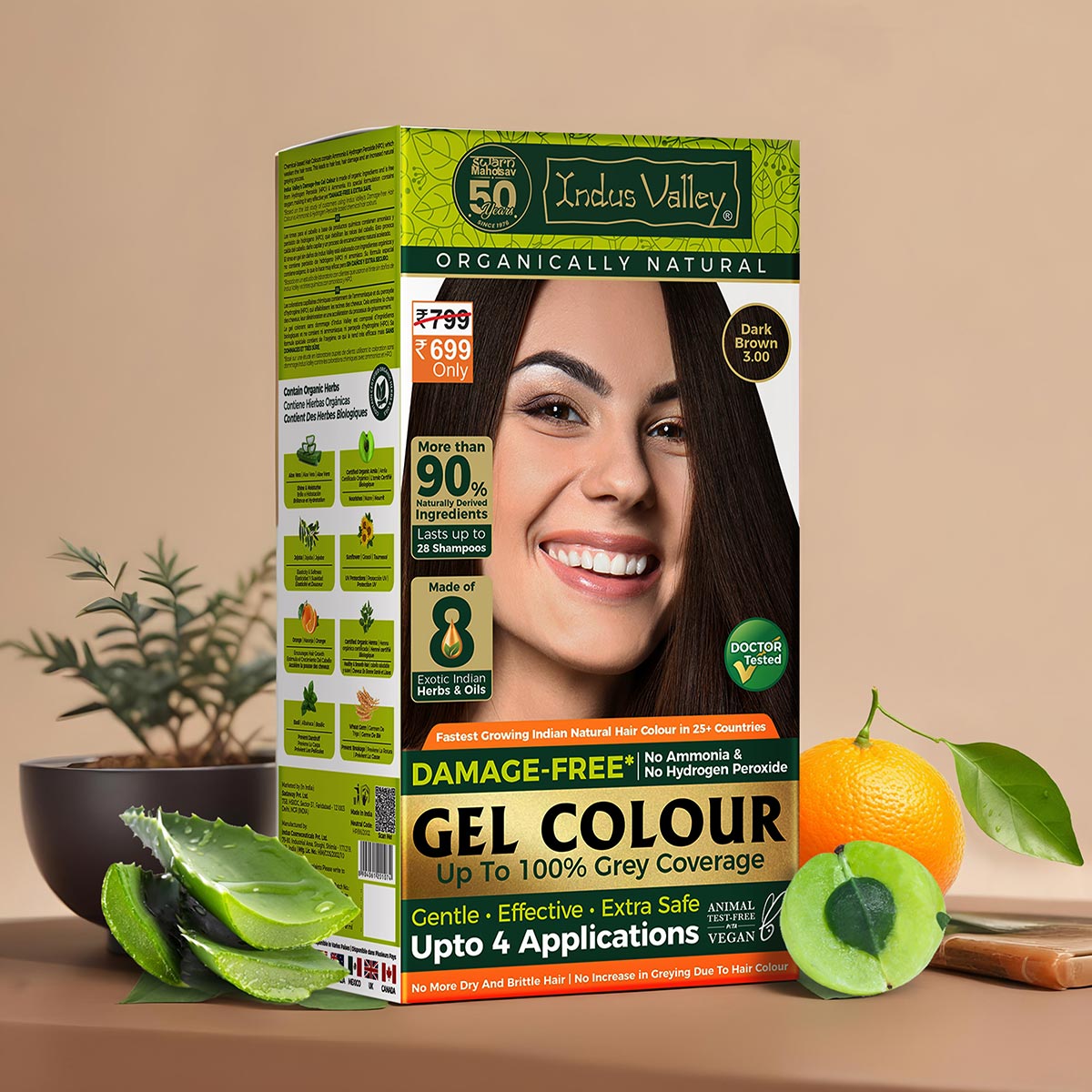 Damage Free Dark Brown 3.00 Gel Hair Color For Women & Men | Chemical Free, Long Lasting, Safe & Gentle - 200ml + 20g 3.00 G